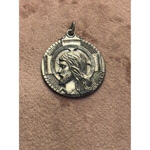 Vtg Creed Sterling Silver Jesus Round Pendant Signed
